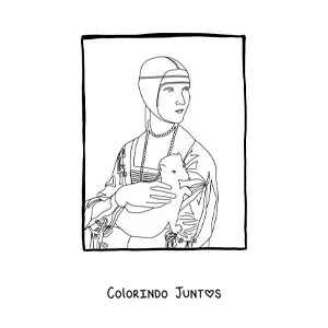 Desenho para colorir da dama com arminho de Leonardo da Vinci