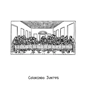 Desenho para colorir de uma pintura famosa de Leonardo da Vinci