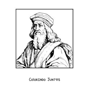 Desenho para colorir de um retrato de Leonardo da Vinci