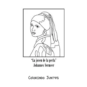 Desenho para colorir da Moca com Brinco de Perola de Johannes Vermeer