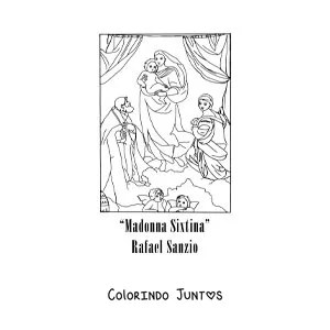 Desenho para colorir da Madona Sistina de Rafael Sanzio