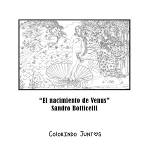 Desenho para colorir do Nascimento de Venus de Sandro Botticelli