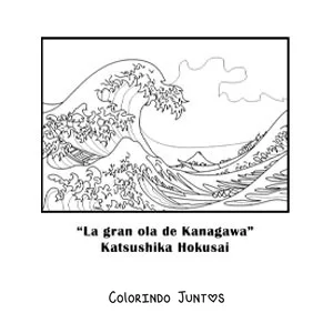 Desenho para colorir da Grande Onda de Kanagawa de Katsushika Hokusai