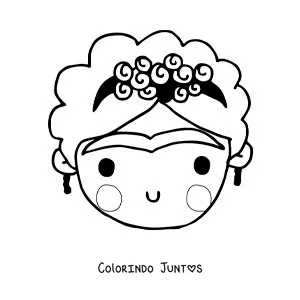 Desenho para colorir de uma caricatura kawaii de Frida Kahlo para criancas