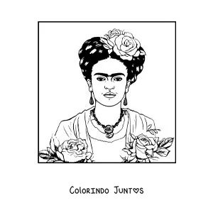 Desenho para colorir de um retrato de Frida Kahlo