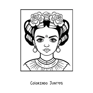 Desenho para colorir de um desenho fácil da Frida Kahlo