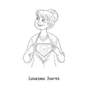 Desenho para colorir de uma vovó com traje de super-heroína