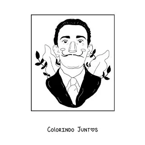 Desenho para colorir de um retrato animado de Salvador Dalí