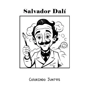 Desenho para colorir de uma caricatura de Salvador Dalí