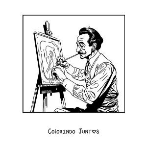 Desenho para colorir de Salvador Dalí pintando um quadro
