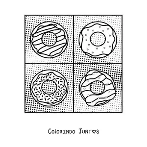 Desenho para colorir de rosquinhas no estilo de Andy Warhol para crianças
