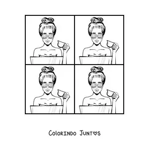 Desenho para colorir de retrato de uma menina no estilo de Andy Warhol