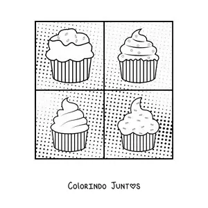 Desenho para colorir de cupcakes no estilo pop art de Andy Warhol para crianças