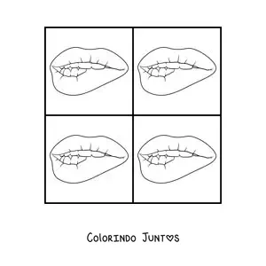 Desenho para colorir de um desenho de lábios pop art no estilo de Andy Warhol