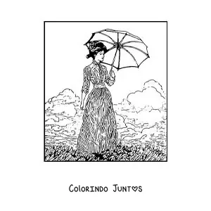 Desenho para colorir de menina com sombrinha no estilo de Monet