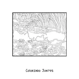 Desenho para colorir de nenúfares impressionistas de Monet
