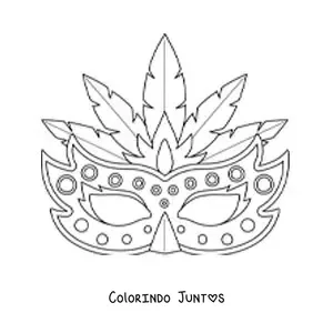 Desenho para colorir de máscara de carnaval com penas
