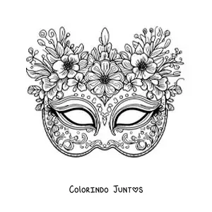 Desenho para colorir de máscara de carnaval com flores