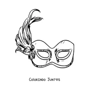 Desenho para colorir de máscara de carnaval com penas