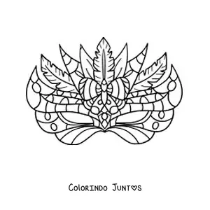 Desenho para colorir de máscara de carnaval decorada com penas