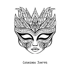 Desenho para colorir de máscara veneziana com penas
