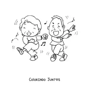 Desenho para colorir de uma vovó dançando junto a um vovô