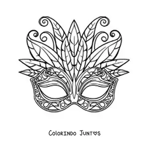 Desenho para colorir de máscara de carnaval com formas geométricas e penas