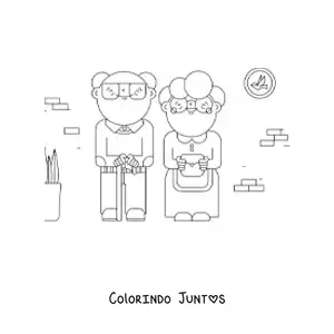 Desenho para colorir de uma vovozinha ao lado de um vovozinho