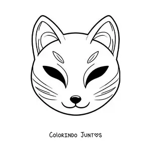 Desenho para colorir de máscara japonesa de Kitsune para crianças