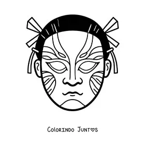 Desenho para colorir de máscara japonesa Kabuki