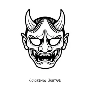 Desenho para colorir de máscara japonesa de demônio oni