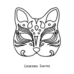 Desenho para colorir de máscara japonesa de gato