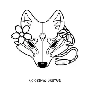 Desenho para colorir de máscara japonesa de Kitsune animada
