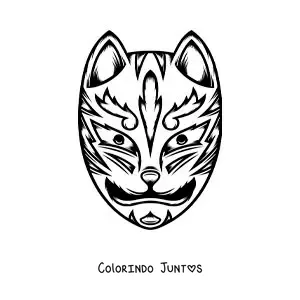 Desenho para colorir de máscara japonesa de gato