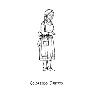 Desenho para colorir de uma vovozinha com avental e óculos