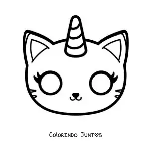 Desenho para colorir de máscara de gaticórnio kawaii para meninas