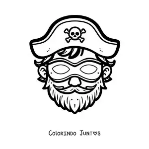 Desenho para colorir de máscara de pirata com chapéu e barba