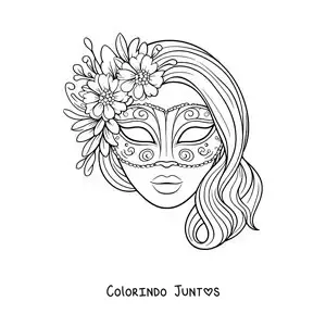 Desenho para colorir de máscara de rainha do carnaval com flores para meninas