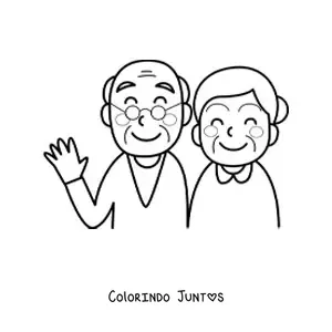 Desenho para colorir de um casal de avós kawaii
