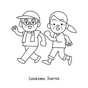 Desenho para colorir de um casal de avós fazendo exercício