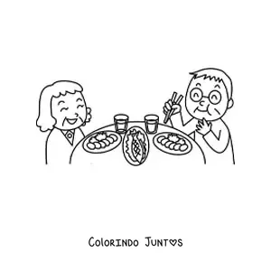 Desenho para colorir de um vovô e uma vovó jantando