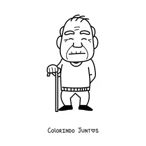 Desenho para colorir de um vovô em pé segurando uma bengala