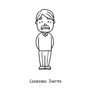 Desenho para colorir de um vovô em pé com bigode e um suéter