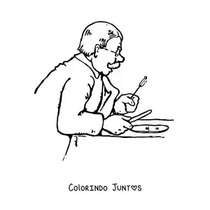 Desenho para colorir de um vovô de óculos comendo