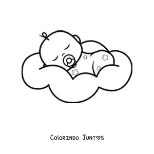 Desenho para colorir de um bebê dormindo com uma chupeta na boca