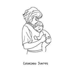 Desenho para colorir de uma mamãe carregando o bebê