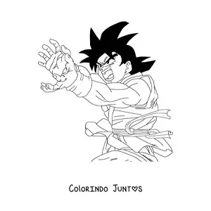 Desenho para colorir do Goku de lado fazendo o Kamehameha