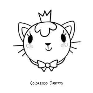 Desenho para colorir do rosto de uma gata princesa usando uma coroa e um laço