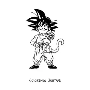 Desenho para colorir do Goku criança posando sorridente