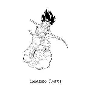 Desenho para colorir do Goku adulto sobre a Nuvem voadora